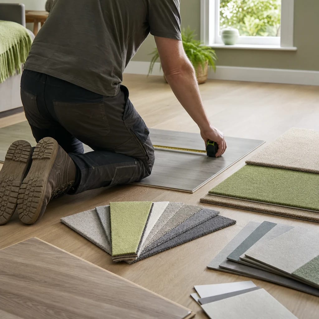 Flooring samples being measured before installation