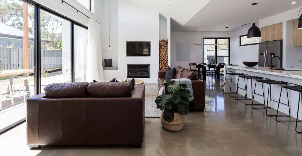 Polished concrete floor living room